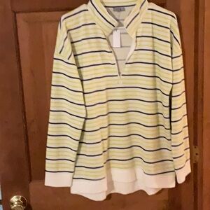 New Talbots yellow/black/ white stripe tunic top size M